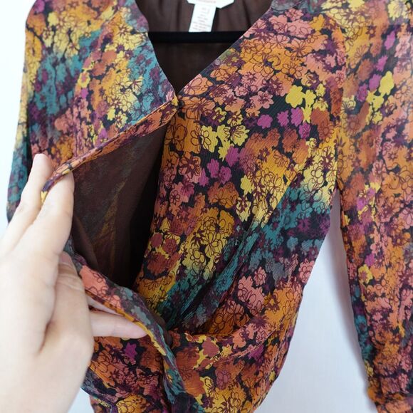 Sundance Blouse Women XS 100% Silk 3/4 Sleeve Lined Floral Boho Multi Color Fall - Picture 11 of 15